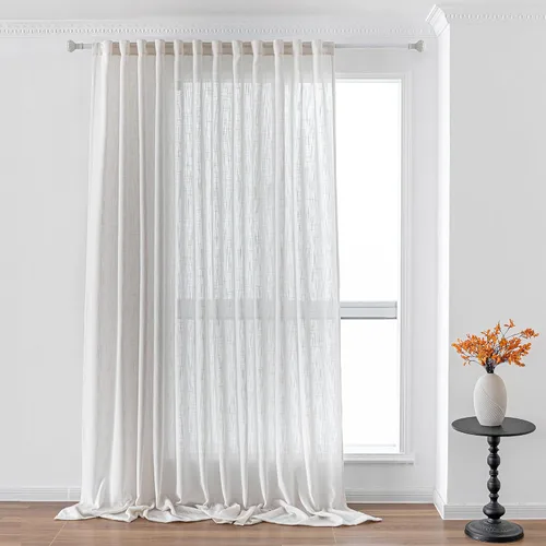 Vista 15 de MYSKY HOME Cortinas naturales de puerta francesa para ventana de puerta, 40 pulgadas de largo, cortas, semitransparentes, filtrantes de luz