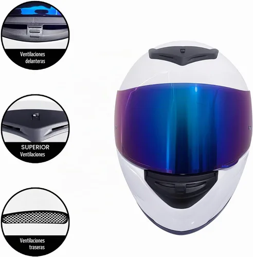 Vista 2 de Casco integral para motocicleta KRN con visera de color, aprobado por DOT - Casco y pasamontañas con visera transparente, blanco brillante