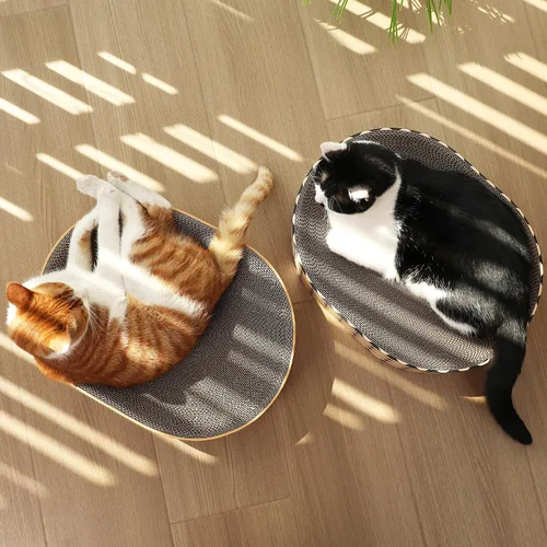 Vista 8 de FUKUMARU Cama rascador de cartón para gatos, almohadilla 2 en 1 para rascar gatos, tabla de rascar ovalada para interiores, cuenco rascador