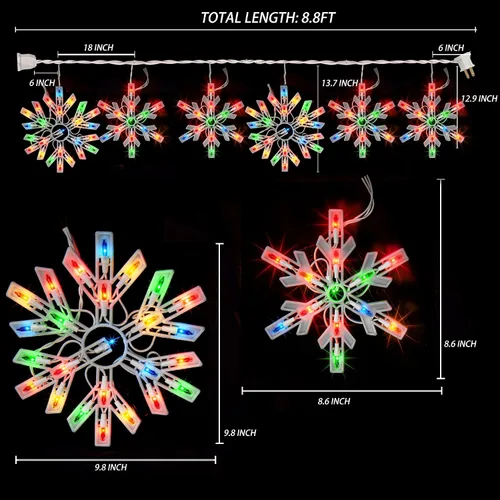 Vista 6 de Dazzle Bright Luces navideñas de copo de nieve para exteriores, 100 unidades de 8.5 pies conectables, impermeables, luces de carámbano de Navidad