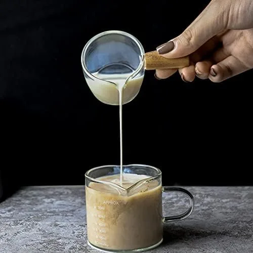 Vista 2 de Taza de café espesado con mango de madera, taza de café expreso, mini taza de leche (3.4 fl oz)