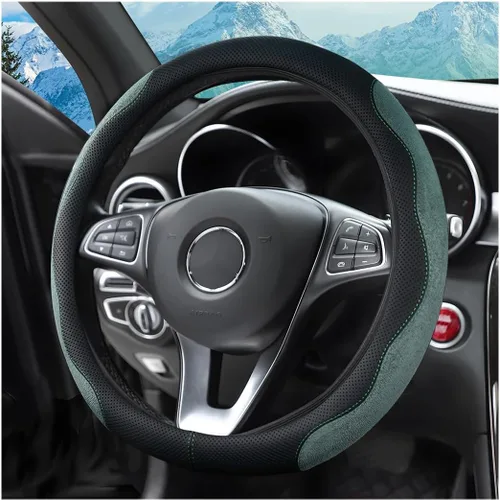 Vista 9 de zipelo Funda para volante de automóvil de 14.5"-15", protector de rueda interior de automóvil con cuero forrado antideslizante duradero, suave
