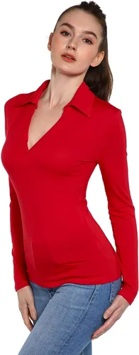 Vista 2 de AmélieBoutik Polo de manga larga con cuello en V para mujer