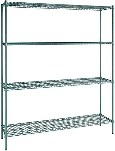 Vista 301 de Kit de 4 estantes de epoxi verde NSF de 21 x 72 pulgadas con postes de 86 pulgadas, estantería de almacenamiento resistente, kit de estantería