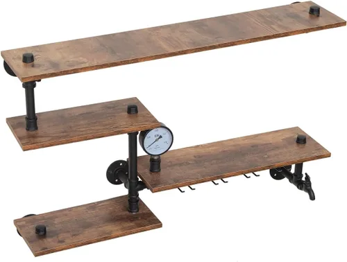 Vista 6 de DYRABREST Estante para copas de vino, estante de tubo industrial montado en la pared, soporte para botella de vino, 39.37 pulgadas, estante flotante