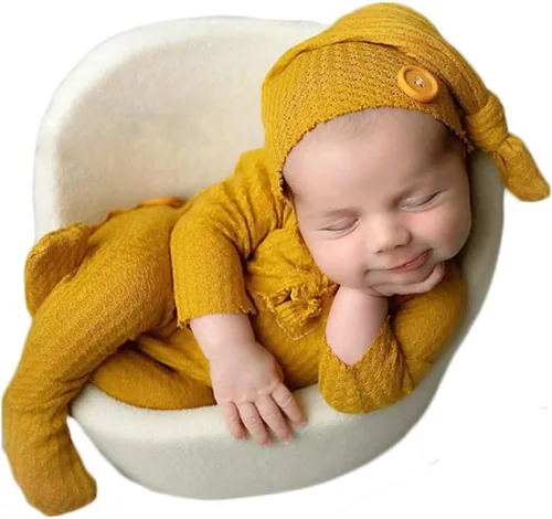 Vista 20 de Moda recién nacido niños niñas bebé sesión de fotos accesorios trajes ganchillo ropa sombrero de cola larga pantalones accesorios de fotografía