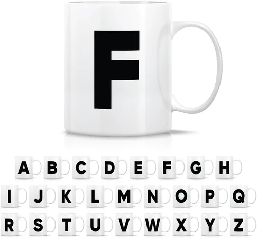 Vista 30 de Retreez Taza con monograma con monograma del alfabeto de la A a la Z con inicial, tazas de café de cerámica de 11 onzas – Agradecimiento