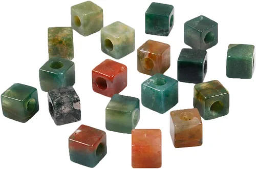 Vista 5 de TUMBEELLUWA Cuentas de piedra para la fabricación de joyas, cuentas sueltas de cristal curativo con agujero grande y forma cuadrada, paquete de 15
