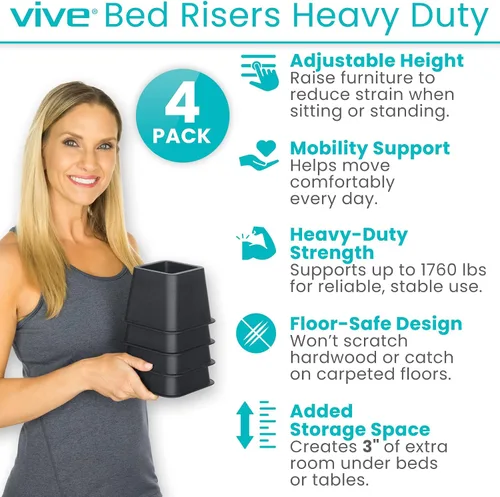 Vista 2 de Vive Elevadores de cama resistentes (paquete de 4, 3 pulgadas), elevadores de muebles para sofá, mesa, escritorio, silla y dormitorio, elevadores