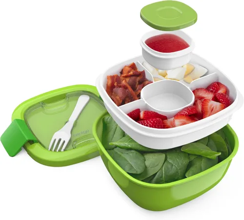 Vista 15 de Contenedor de almuerzo, ecológico y sin BPA de Bentgo Salad para ensaladas y otros aperitivos para llevar, Azul Recipiente para aderezo a prueba