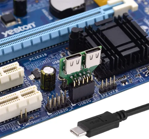 Vista 2 de Puertos duales USB 3.1 tipo C USB-C hembra a USB 2.0 placa madre 9pin 10pin adaptador de cabecera PCBA 480Mbps