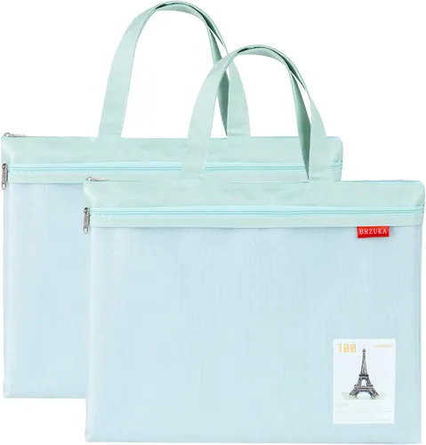 Vista 13 de Bolsa de malla con cremallera de 11 x 13.7 pulgadas, bolsa A4 impermeable de doble bolsillo con asa, almacenamiento de documentos para la escuela
