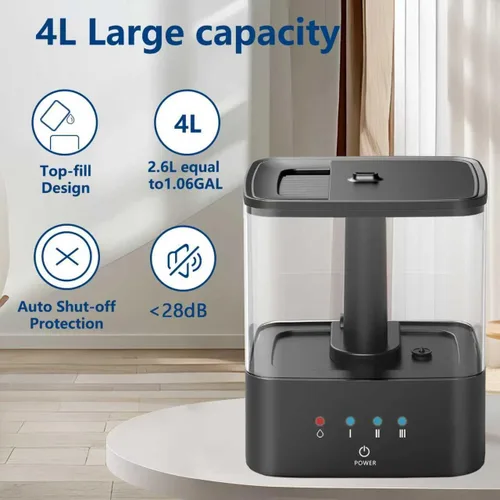 Vista 3 de KZF Humidificadores de llenado superior de 4 L para dormitorio y tiempo de funcionamiento de 60 horas, humidificador de niebla fría, 3 niveles