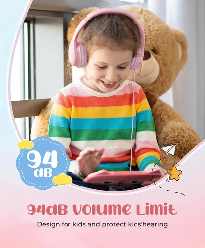 Vista 2 de DyBaxa Auriculares para niños, auriculares plegables con cable para niños, limitador de volumen de 94 dB, auriculares para niños para clases