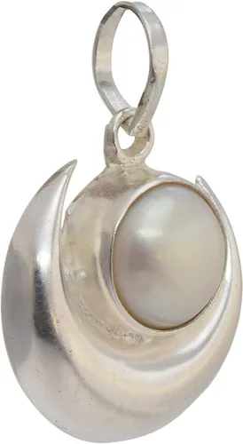 Vista 2 de Medallón con colgante de perla de media luna de plata 925 para mujeres y hombres