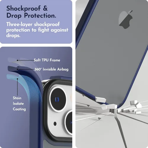 Vista 4 de Funda compatible con iPhone 14 con protector de pantalla, cuerpo completo, a prueba de golpes, con protector de cámara, translúcido mate, funda