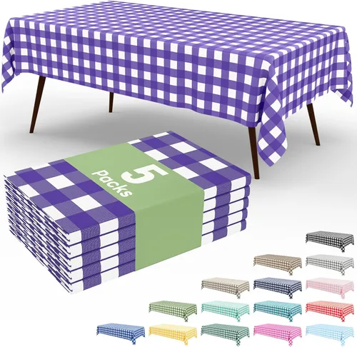 Vista 73 de Smiry Paquete de 3 Manteles Desechables de Cuadros Gingham Color Caqui - 54" x 72" Mantel de Plástico de Servicio Pesado, Cubiertas de Mesa