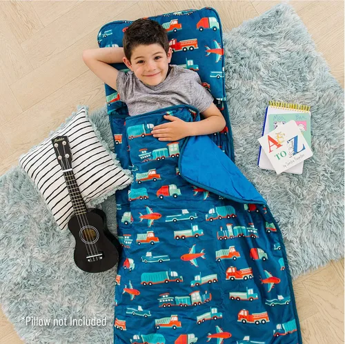 Vista 7 de Wildkin - Mochila infantil de 12.0in con alfombrilla de felpa para siesta (en construcción)
