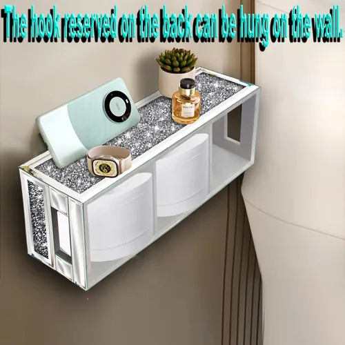 Vista 5 de Wocred Cesta de Baño Actualización de Tanque de Inodoro, Bandeja de Baño con Espejo de Diamante Triturado Montada en la Pared, Organizador