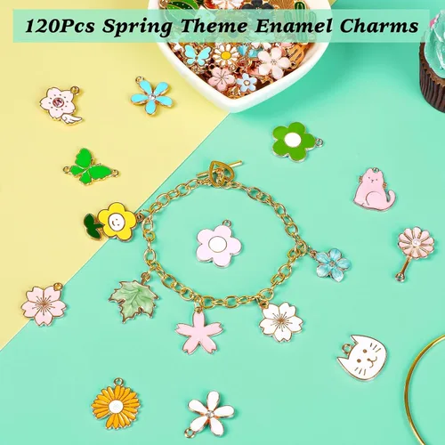 Vista 2 de MARFOREVER 120 dijes de flores de primavera y verano para hacer joyas