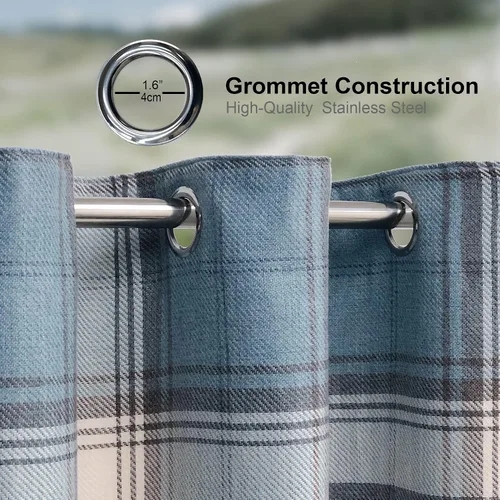 Vista 7 de always4u - Cortinas de cuadros de moda para dormitorio, cortinas de estilo granja para sala de estar, cortinas con ojales para oscurecer la Azul