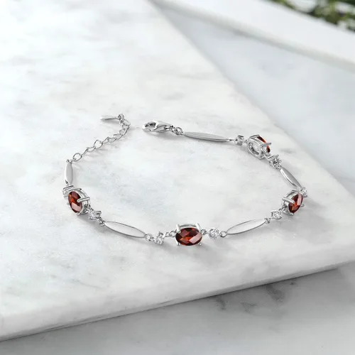 Vista 79 de Gem Stone King 925 Sterling Silver Gemstone Birthstone and White Created Sapphire Tennis Bracelet For Women Oval 7X5MM and 2MM 6 Inch + 1 Inch