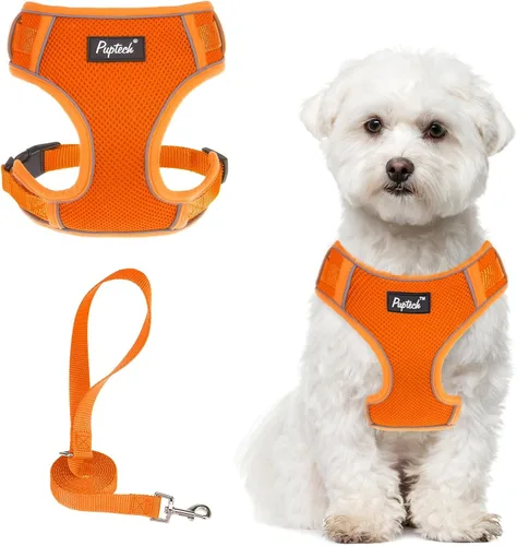 Vista 12 de PUPTECK Juego de arnés y correa para perro pequeño, arnés ajustable sin tirones para cachorro, chaleco de malla suave reflectante para mascotas