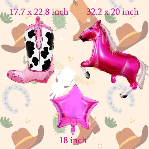 Vista 2 de 6 globos de fiesta de vaquera occidental, botas de vaquera rosa, globos de caballo para niñas, temática occidental, cumpleaños, baby shower