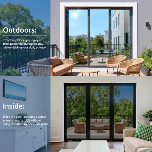 Vista 9 de rabbitgoo Tinte de ventana para el hogar con herramientas, negro plateado, 17.5 x 78.7 pulgadas One Way Privacy Window Film UV Blocking Heat