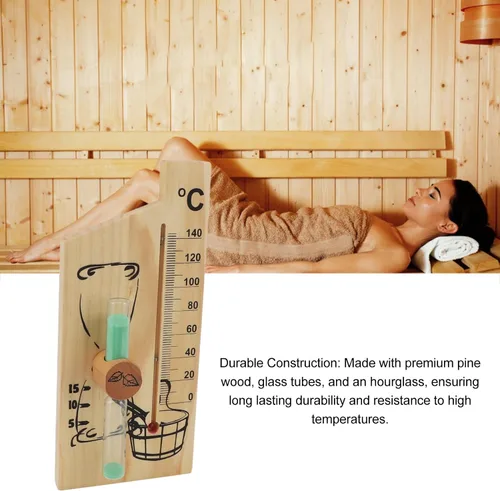 Vista 5 de Karlak Sauna Thermometer Hourglass 15 Minute Sand Timer 0 to 140 Celsius Degree Temperature Wall Mount Sauna Accessory