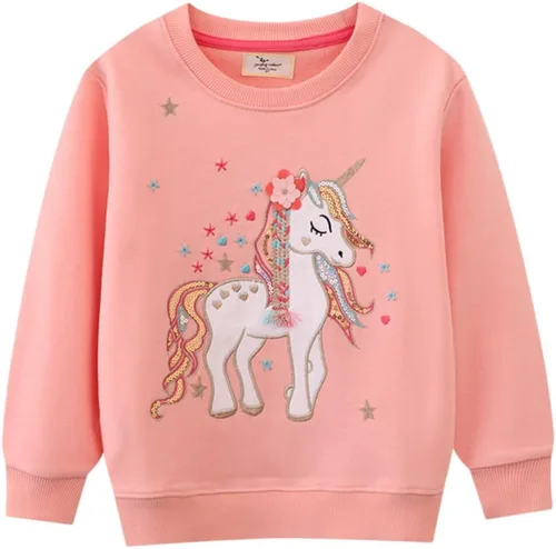 Vista 17 de Sudaderas para niñas pequeñas, cuello redondo, sin botones, de manga larga, para invierno, casual, ropa 2T-7T, Dinosaurio