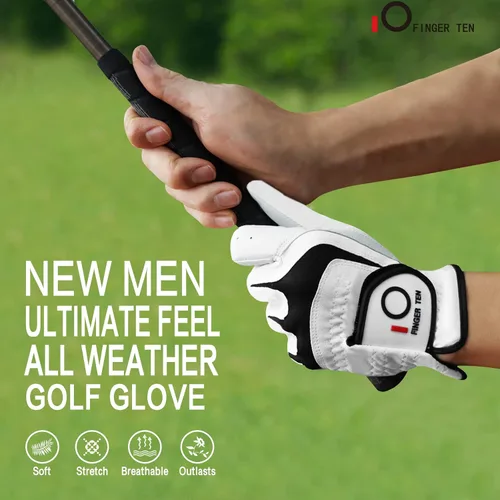 Vista 7 de FINGER TEN Mens Golf Gloves Leather Palm Value 6 Pack