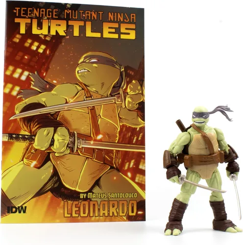 Vista 7 de Tortugas Ninja Adolescentes Mutantes BST AXN v2 IDW Inspirada Donatello Figura de Acción de 5 Pulgadas y Libro de Cómics Edición Limitada IDW