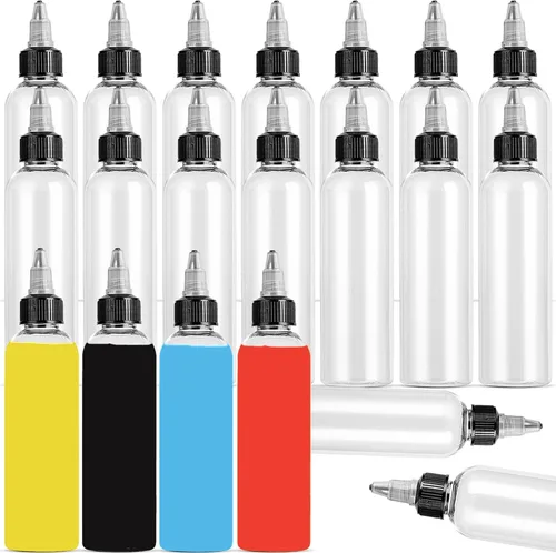 Vista 8 de Paquete de 40 botellas dispensadoras transparentes, botellas exprimibles de Dispensación controlada, hecha de PET, lavable, reutilizable