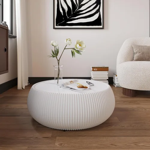 Vista 6 de Mesa de centro redonda de 27.55 pulgadas para sala de estar, mesas modernas, centro pequeño con patrón de mármol superior para apartamento, oficina