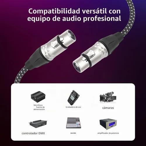 Vista 3 de Cable de micrófono XLR hembra a hembra de 6 pies, cables de conexión de micrófono equilibrados de 3 pines, cable DMX XLR hembra a hembra para F/G