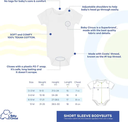 Vista 4 de BABYCIRCUS, Gender-Neutral, Baby Short-Sleeved BodysuitsOnesies, 100% Cotton USA