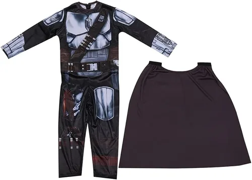 Vista 5 de Disfraz de Mandalorian para niños con máscara y capa, trajes de fiesta de Halloween Cosplay