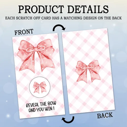 Vista 3 de REWIDPARTY 32 tarjetas para raspar con lazo rosa, boletos para raspar con lazo de acuarela, boletos de sorteo de lotería para bodas, baby shower