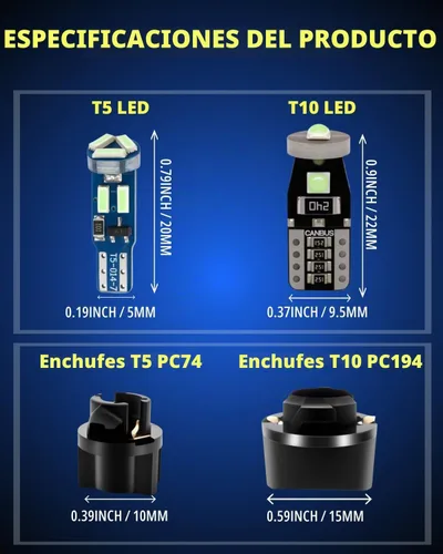 Vista 7 de WLJH Kit de bombillas LED para tablero de instrumentos T5 T10 con enchufes Azul hielo