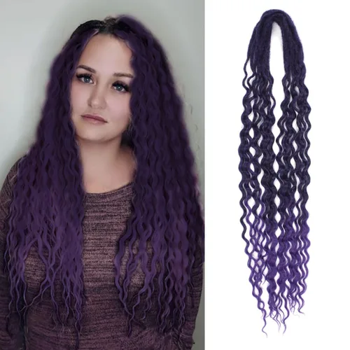 Vista 60 de Extensiones de rastas trenzadas bohemias de 24 pulgadas, 10 hebras de rastas sintéticas rizadas color marrón degradado con trenza de caja, rastas