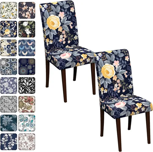 Vista 42 de Fundas para sillas de comedor CoSofSLIP, juego de 2, fundas estampadas elásticas antideslizantes, fundas extraíbles y lavables para sillas