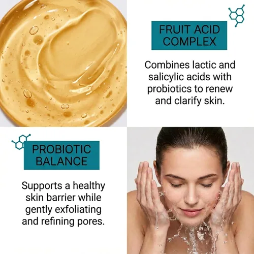 Vista 4 de Skin Perfection Limpiador probiótico de ácido alfa hidroxi, gel salicílico láctico, exfoliante, refina los poros grandes, sin parabenos, sin sulfatos