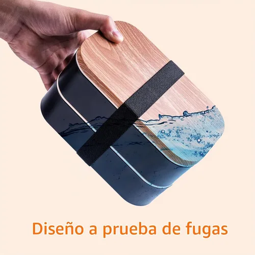 Vista 3 de Bento Box - Lonchera para adultos a prueba de fugas, 54 onzas, color negro