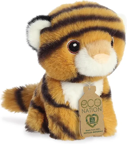 Vista 2 de Aurora Animal de peluche Eco Nation Mini Tiger hecho de forma responsable, ideal para aventuras de juego, perfecto para cumpleaños o simplemente