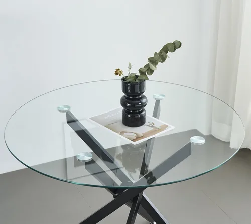 Vista 5 de Juego de mesa de comedor SSLine moderno de 3 piezas con mesa redonda de vidrio para 2, lujosa mesa de comedor circular de 36" con tapa de vidrio