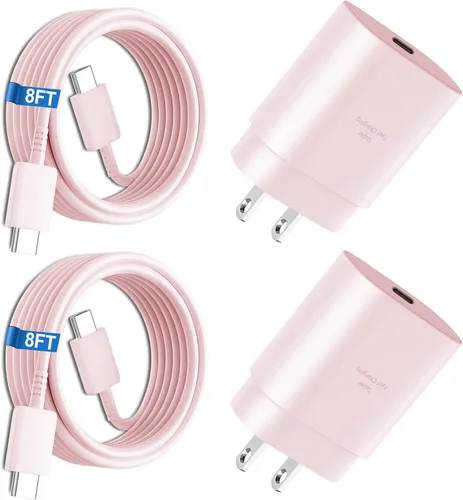 Vista 14 de Cargador súper rápido tipo C, bloque de cargador de pared rápido USB C de 25 W y cable de carga rápida súper largo de 8 pies para Samsung Galaxy