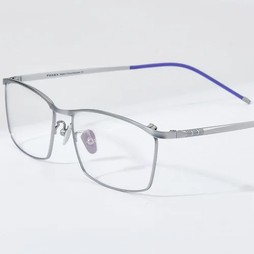 Vista 2 de FONEX Marco de lentes de titanio para hombre, lentes cuadrados sin marco de miopía óptica 8557