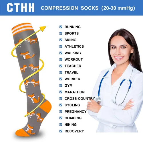 Vista 4 de CTHH 57 pares de calcetines de compresión para mujeres y hombres, medias de compresión para apoyo, correr, atletismo, enfermería, viajes