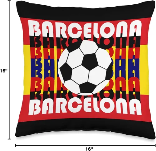 Vista 4 de Black-Spain-Soccer-Futbol-Fans-Mementos Black-Barca-Barcelona-Bauhaus-Primavera-Verano-2021 - Cojín (16.0 x 16.0 in), multicolor